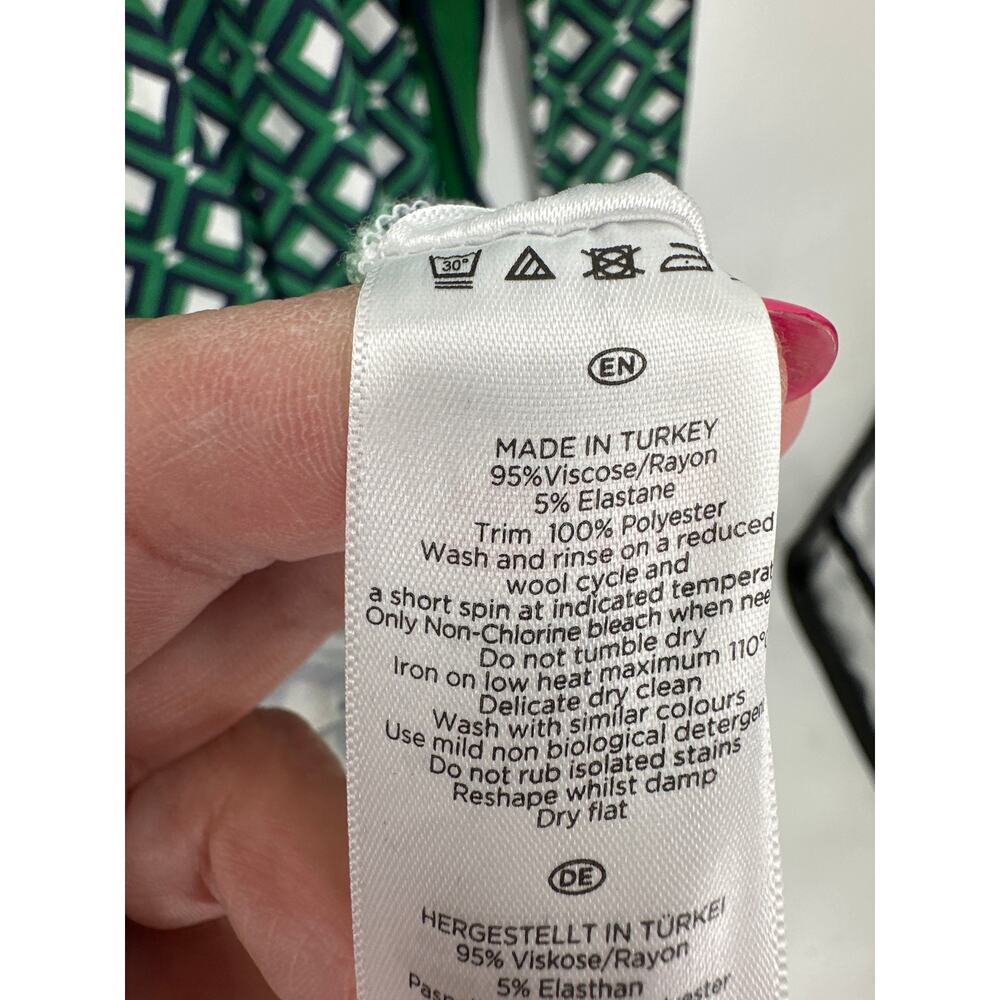 Hobbs London Jasmine Printed Wrap Dress Blue/ Green Geometric print Size 4 - Picture 8 of 8